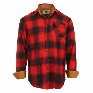 Men's 2XL GIOBERTI Brushed Flannel Plaid Checkered Shirt With Corduroy Contrast